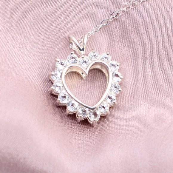 Red Rhinestone Heart Pendant Necklace Reversible Sterling Silver Clear Red 18" - Picture 6 of 9